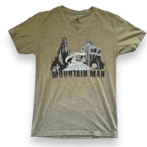 Disney Parks Mountain Man Splash Mountain V Neck T Shirt Small Army Green - Picture 1 of 11